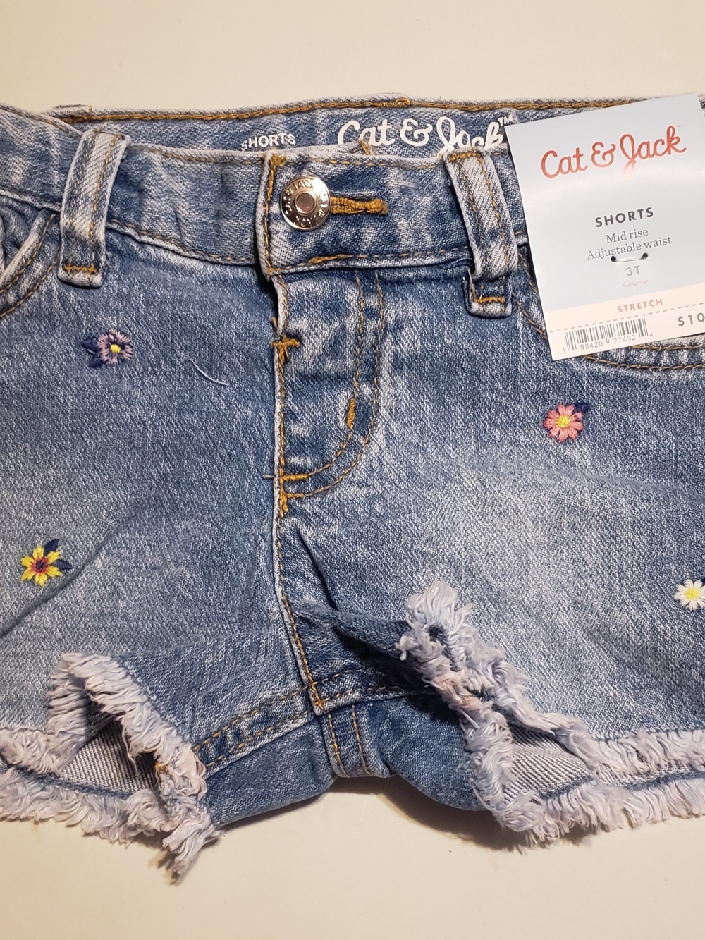 Cat & Jack Light Blue Denim Shorts with Tiny Floral Embroidery